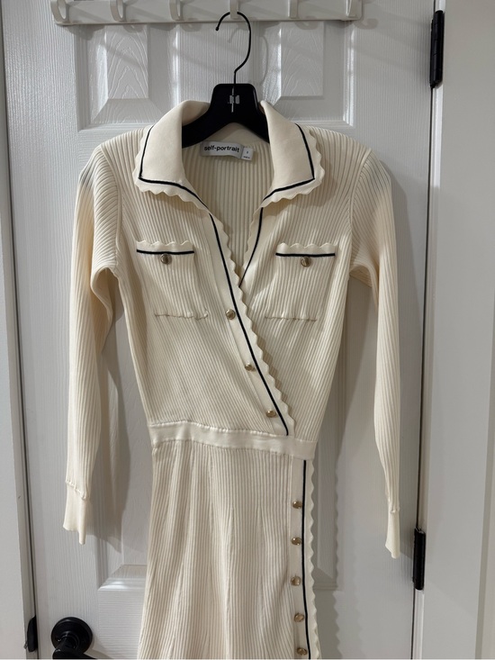 Self-Portrait Dresses & Skirts - Self-Portrait Contrast Stitch Ribbed Knit Mini Dress Ivory Size S